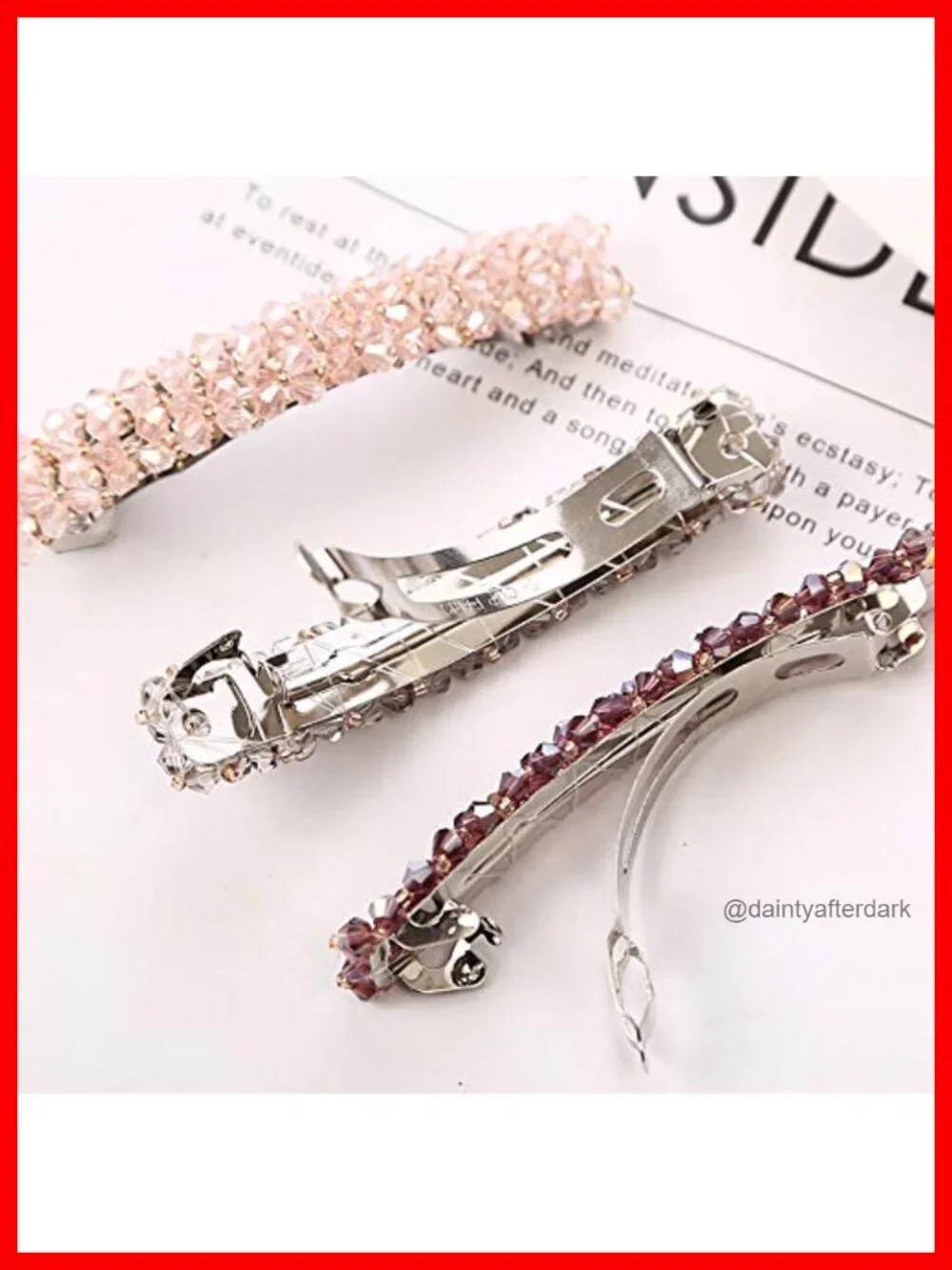 7 Crystal Rhinestone Hair Pins French Design Spring Clips